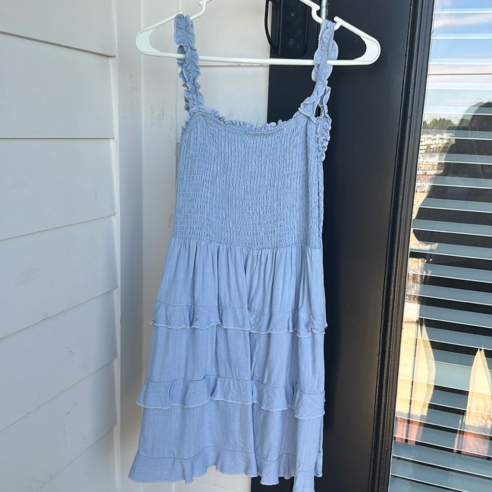 Light blue open/tie back mini dress from Lulus